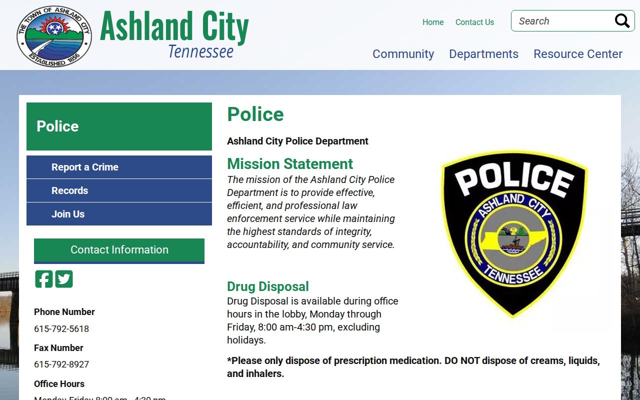 Ashland City criminal records starting point at the police department
