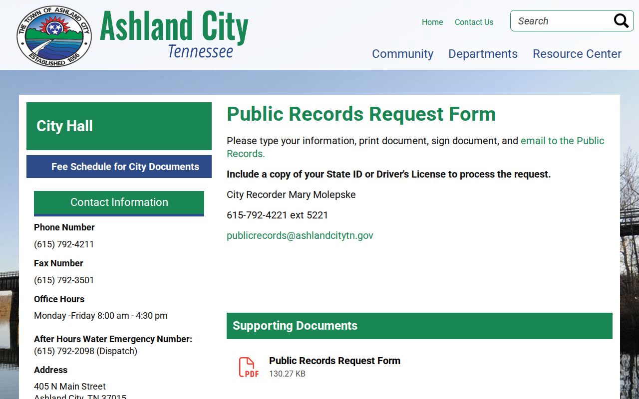 Ashland City criminal records public request form instructions