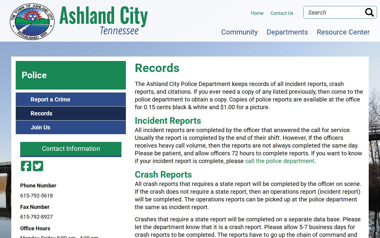 Cheatham County arrest records through Ashland City Police
