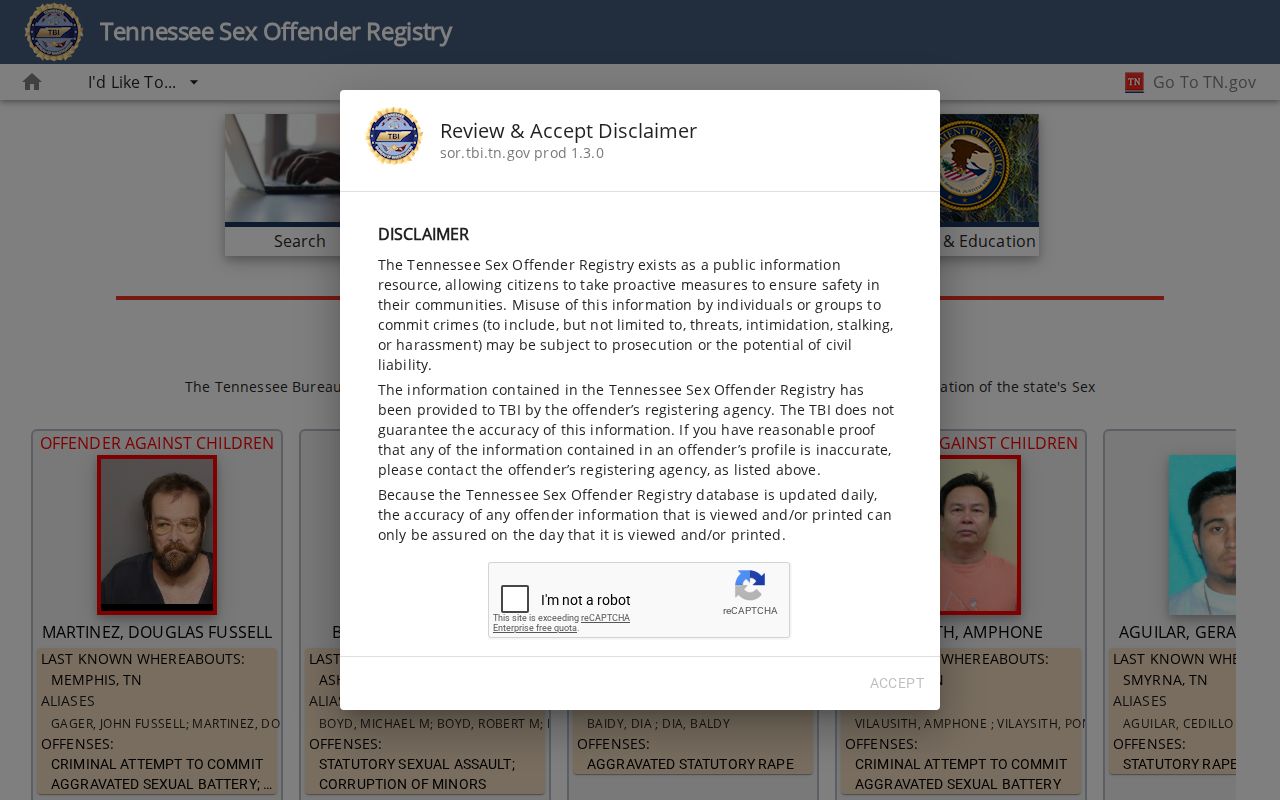 Cheatham County sex offender search on the Tennessee registry