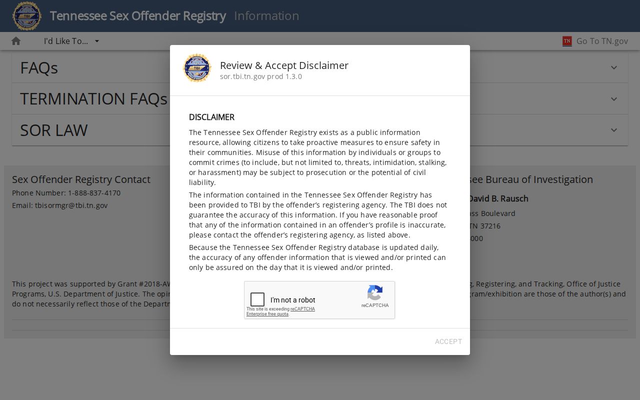 TBI information for Cheatham County sex offender registry rules
